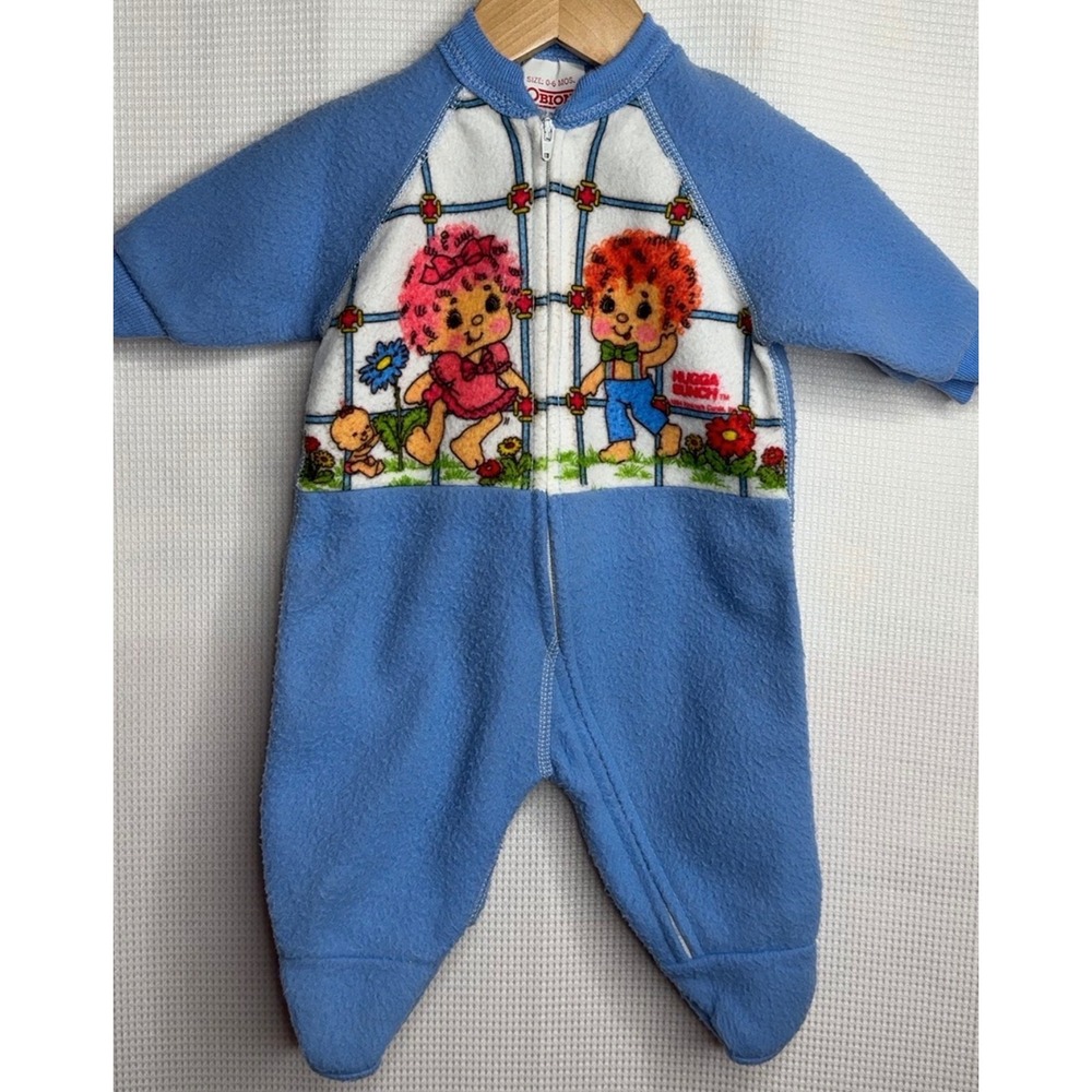 VERY RARE Vintage 1984 Hugga Bunch Baby Sleeper Blue Fleece Footed Pajamas 0-6M
